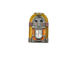 Vintage Timex Miniature Jukebox Desk‎ Clock Retro Silver Tone Yellow Resin Decor